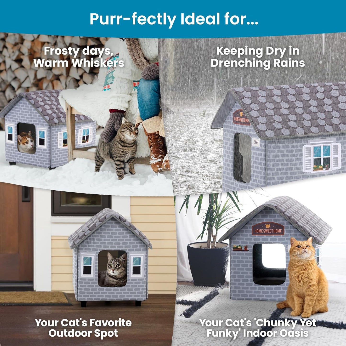 Weatherproof Heated Cat House for Outdoor Cats in Winter - Easy to Assemble Outdoor Heated Cat House