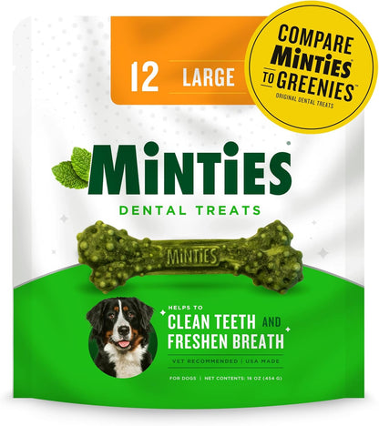 Dental Chews for Dogs, 12 Count, Vet-Recommended Mint-Flavored Dental Treats for Large Dogs over 50 Lbs, Dental Bones Clean Teeth, Fight Bad Breath, and Removes Plaque and Tartar