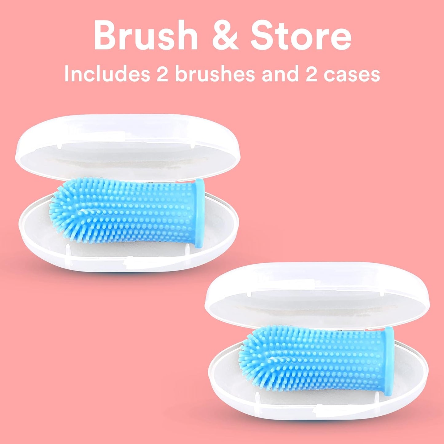 Pet Oral Care Kit with 360º Dog Toothbrush, Cat Toothbrush, and Finger Toothbrush - Blue (2-Pack)