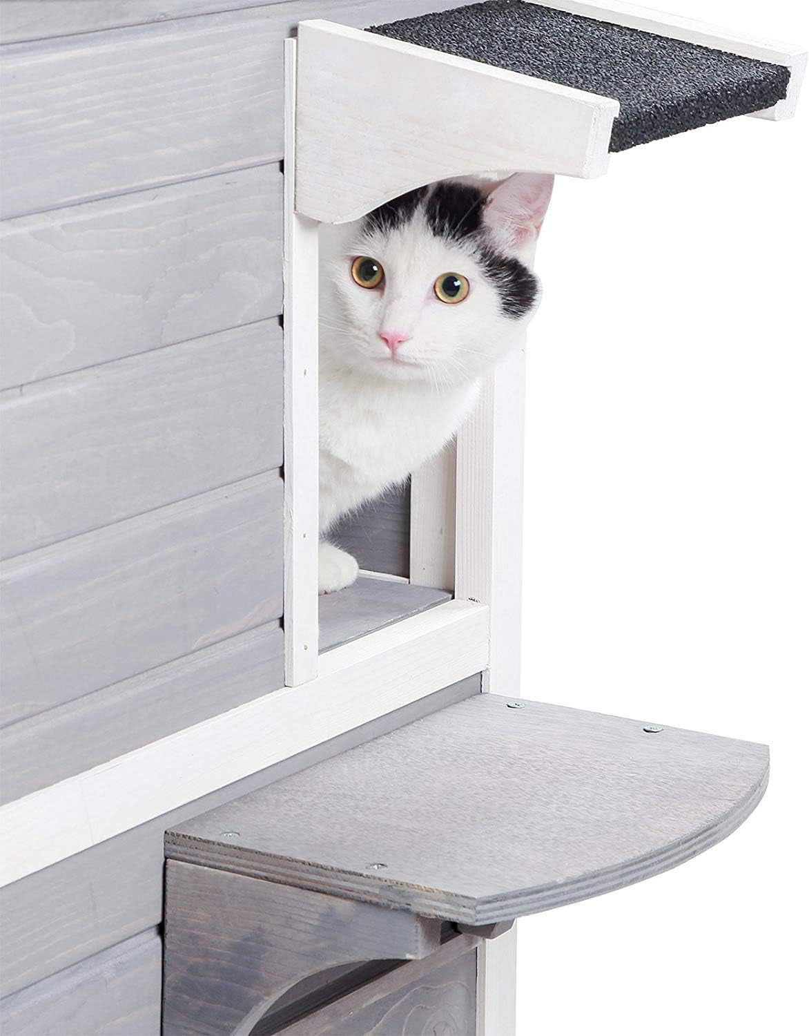 Outdoor Cat House, 2 Story outside Cat Shelter Condo Enclosure with Escape Door for Stray Feral Cats Weatherproof