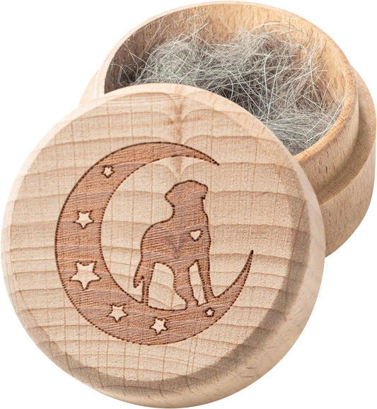 Wooden Pet Hair Keepsake Box with Dog on Moon Engraving - Pet Fur Memorial Ashes Container