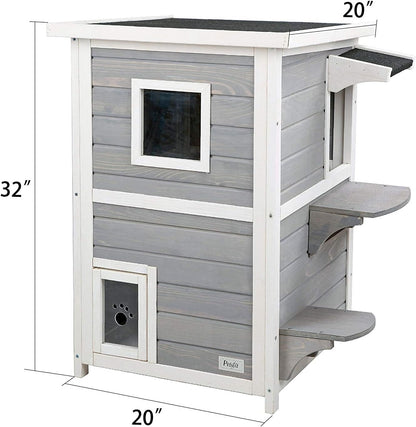 Outdoor Cat House, 2 Story outside Cat Shelter Condo Enclosure with Escape Door for Stray Feral Cats Weatherproof