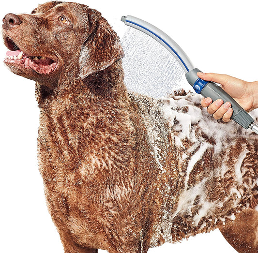 Pet Wand Pro Dog Shower Attachment for Fast and Easy Dog Bathing and Cleaning, Indoor and Outdoor Sprayer Includes 8-Foot Flex Hose, Blue/Grey, PPR-252E