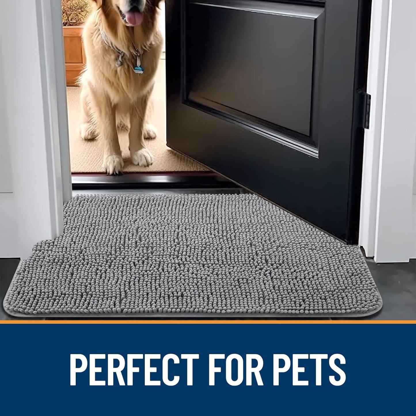 Dog Door Mat for Muddy Paws 30X20, Absorbs Moisture and Dirt, Absorbent Non-Slip Washable Mat, Quick Dry Chenille, Mud Mat for Dogs, Entry Indoor Door Mat for inside Floor, Grey