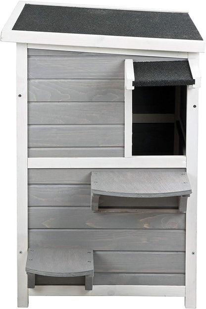 Outdoor Cat House, 2 Story outside Cat Shelter Condo Enclosure with Escape Door for Stray Feral Cats Weatherproof