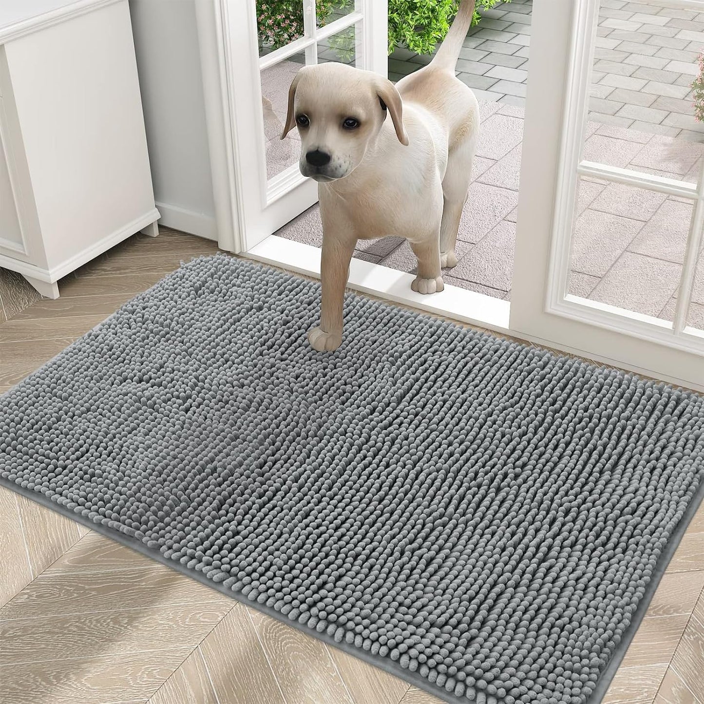 Dog Door Mat for Muddy Paws 30X20, Absorbs Moisture and Dirt, Absorbent Non-Slip Washable Mat, Quick Dry Chenille, Mud Mat for Dogs, Entry Indoor Door Mat for inside Floor, Grey