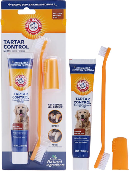 for Pets Tartar Control Kit for Dogs | Contains Toothpaste, Toothbrush & Fingerbrush | Reduces Plaque & Tartar Buildup | Safe for Puppies, 3-Piece , Beef Flavor